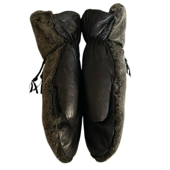 Primaloft Plush Brown Ski Mittens with Genuine Leather and Braided Trim - Picture 5 of 9